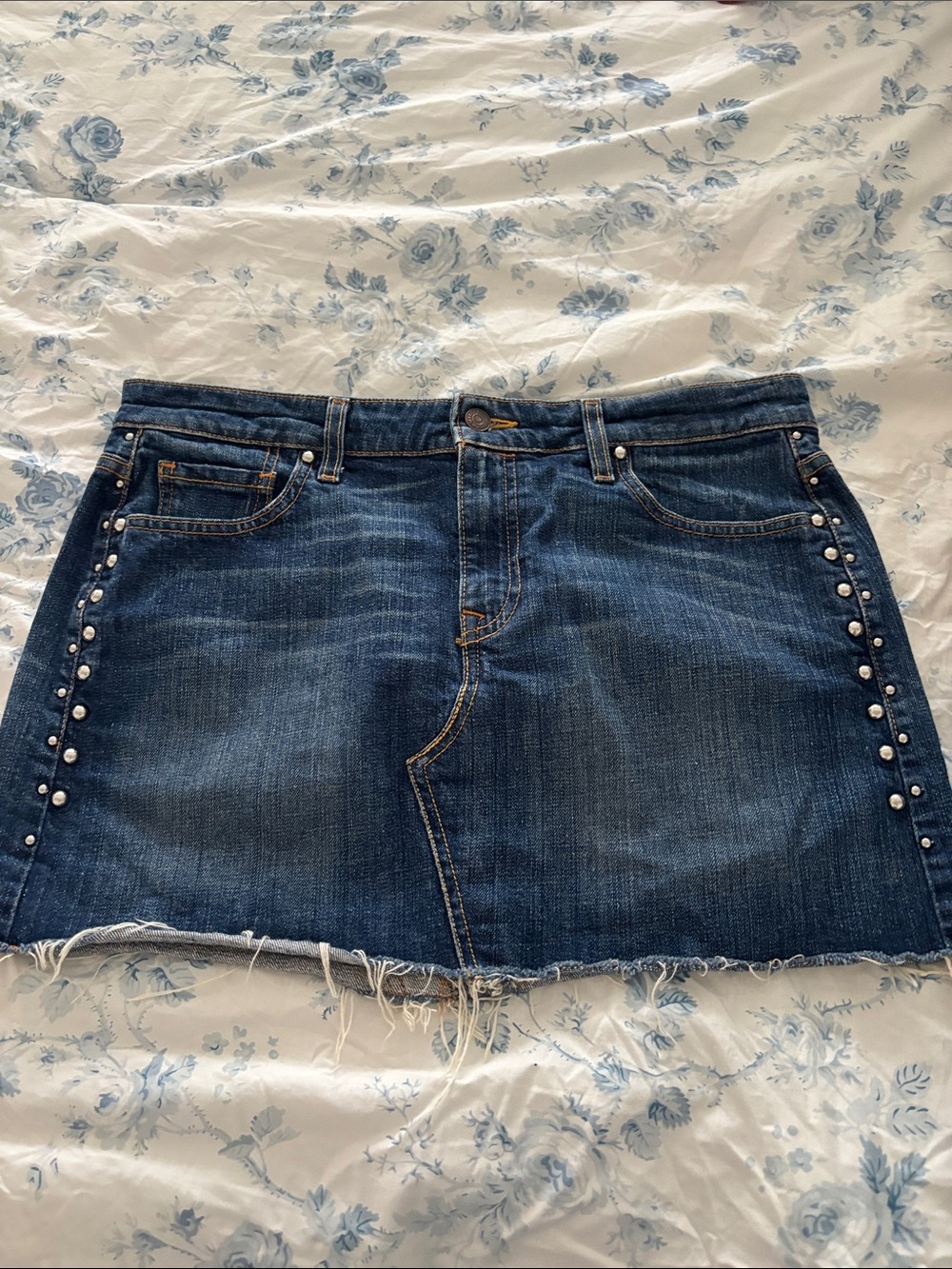 Levi's Dark Blue Denim Mini Skirt with Side Pearl Studs